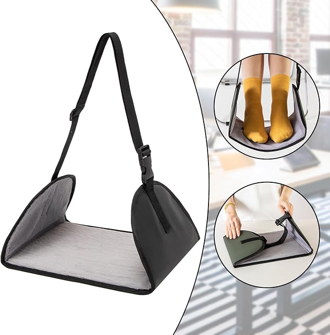 Airplane Travel Foot Hammock Airplane Footrest Portable Adjustable Strap Leg Rest Foot Hanger for Women Men, Black