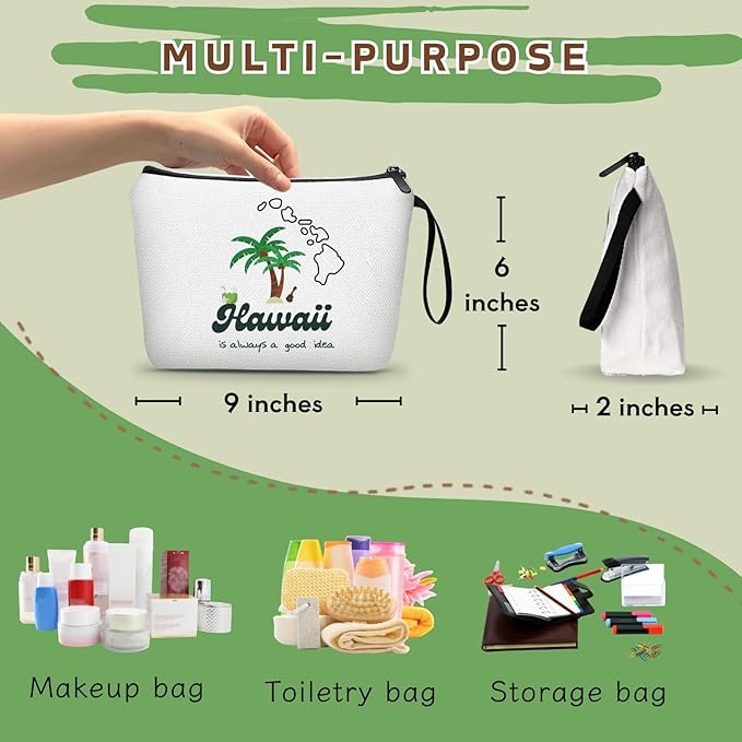 Hawaii Makeup Bag - Summer & Beach Gifts for Women, Travel & Birthday Gifts for Friends, Family