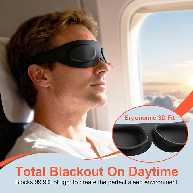 TSYL Travel Sleep Mask: Ultra Lightweight 3D Contoured Sleep Eye Mask Relieves Dry Eyes, Full Silicone, Compression-Proof Total Blackout Eye Cover for Daytime Sleep Side Sleep