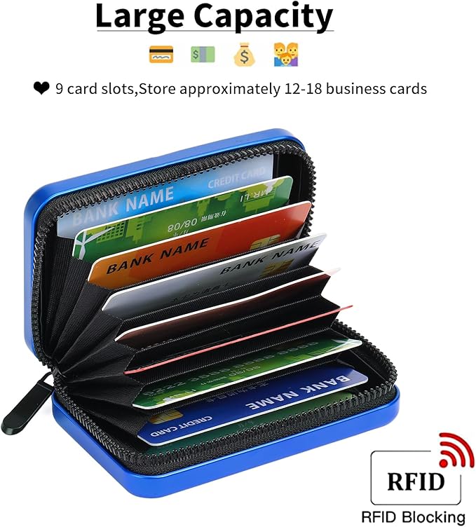 Credit Cards Holder for Women RFID Blocking Aluminum Zipper Wallet Business Card Case Metal ID Case for Men
