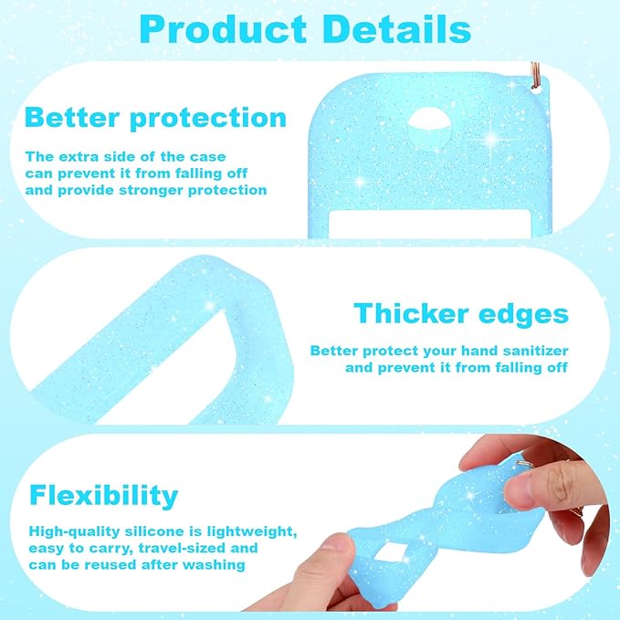 Palksky Hand Sanitizer Spray Glitter Case for Touchland,Silicone Case with Keychain for Power Mist and Glow Mist 1 fl oz(Glitter Sequin Blue),Travel Size