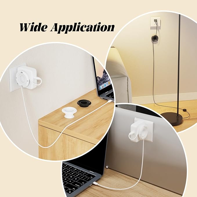 Silicone Collapsible Cord Wrap Foldable Charger Organizer Compatible with MacBook and PC Charger and Adapter, Wired Manager Holder Wrap Winder Cable Management Travel Essentials (Black&White)