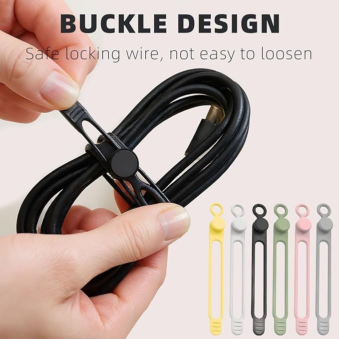 Data Cable Organizer, 2025 New Elastic Silicone Cable Straps Cord Organizer, Reusable Cable Ties Wire Organizer for Bundling and Fastening Earphone, Phone Charger (18 Pcs)