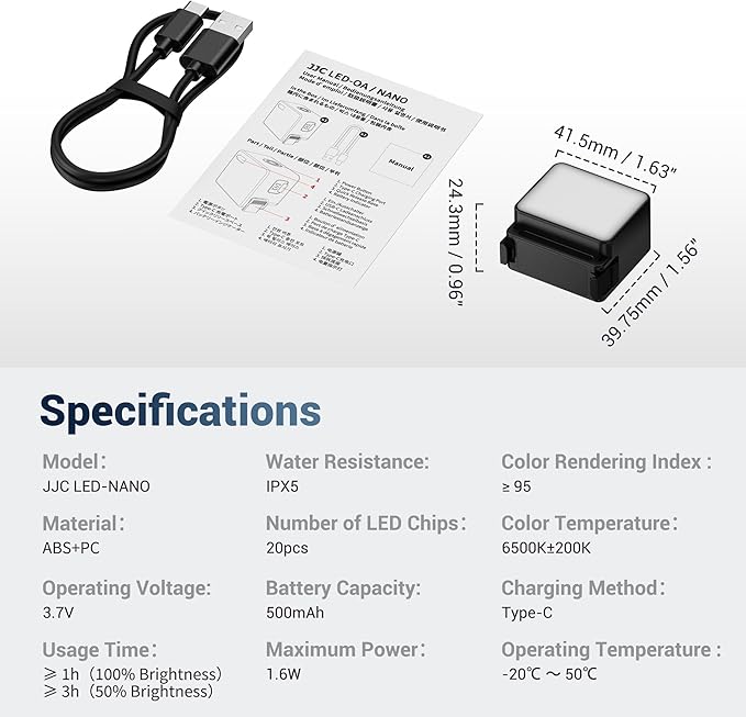 JJC Action 6 LED Light Magnetic Auxiliary Fill Light for DJI Osmo Nano & Action 6 Accessories, Rechargeable IPX5 Waterproof Mini Video Light, Action6 Accessories for Selfie Vlog Recording Lightweight