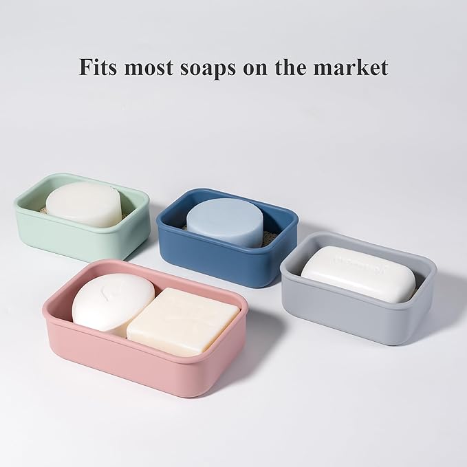 2PC Portable Leakproof Travel Soap Case, Silicone Travel Soap Case, Compact Soap Holder with Drainage Layer, Travel Soap Holder for Camping, Gym, Outdoor milkywhite&darkblue