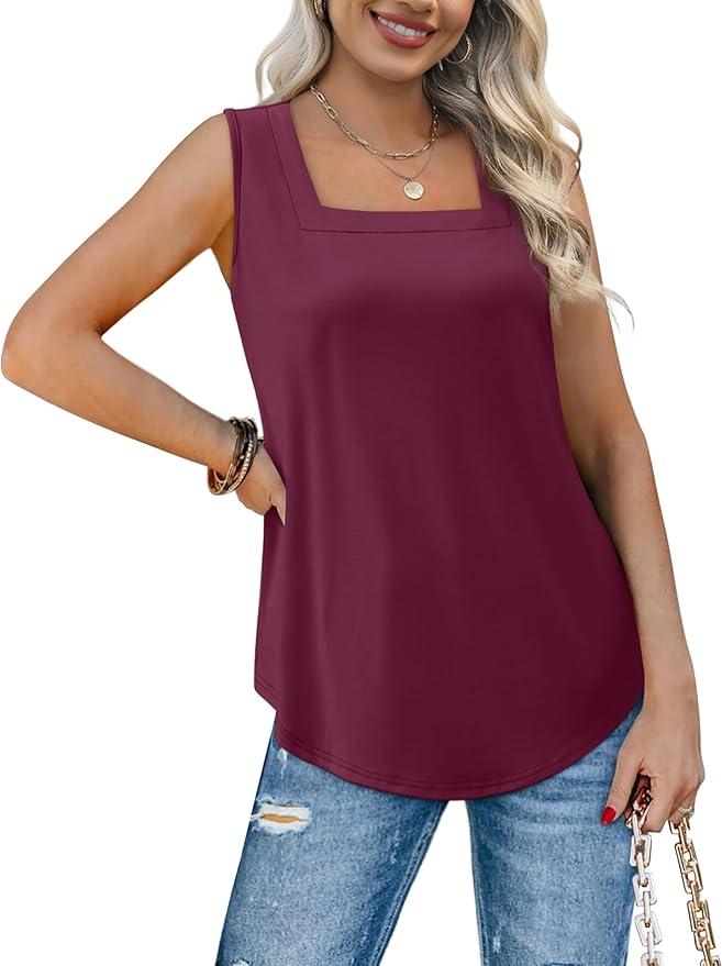 WIHOLL Women's Square Neck Tank Top