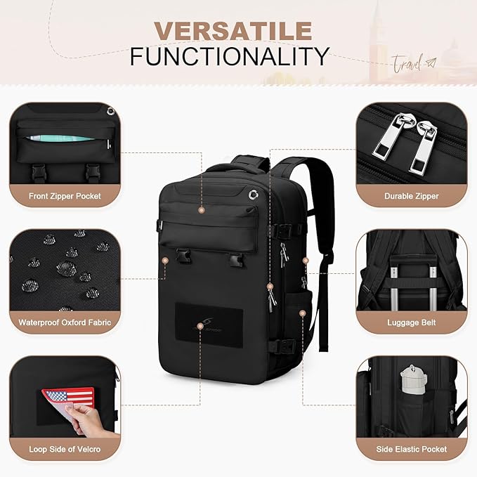 Maelstrom Travel Backpack for Women Men,35L Waterproof Laptop Backpack Fits 17-Inch Laptop, Gift for School Work Backpack with Detachable Crossbody Bag & Shoe Compartment (Black, Large-Upgrade)
