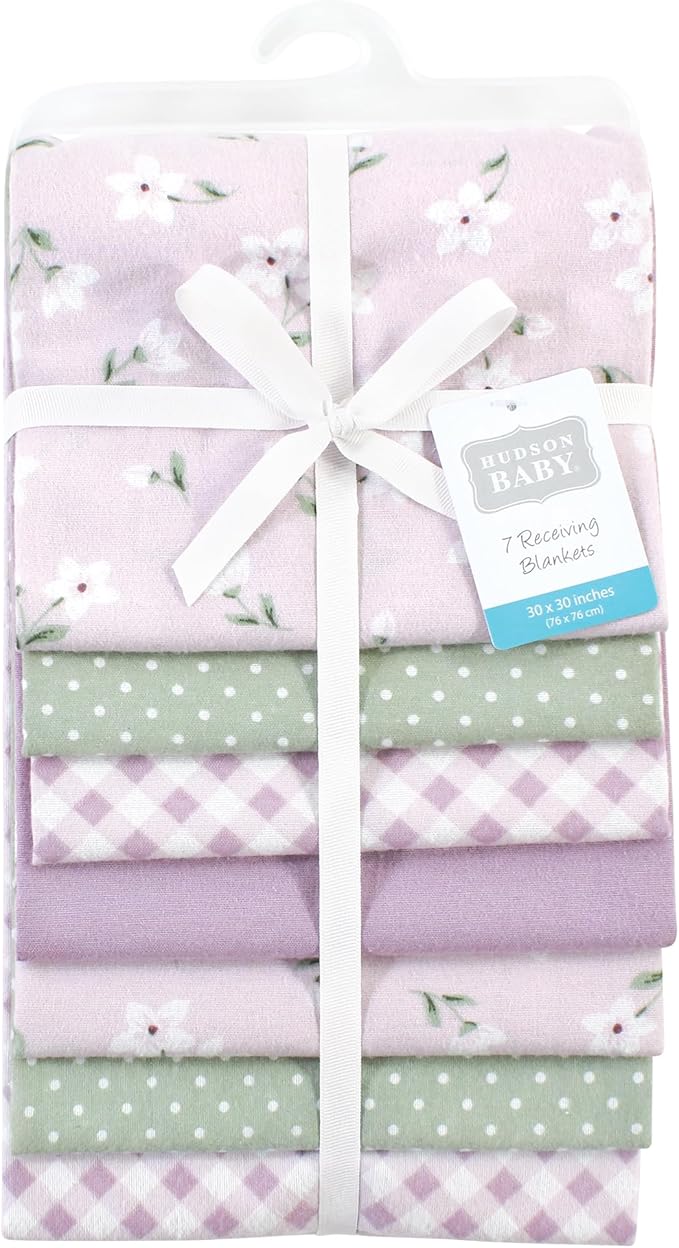 Hudson Baby Unisex Baby Cotton Flannel Receiving Blankets Bundle, Purple Dainty Floral, One Size