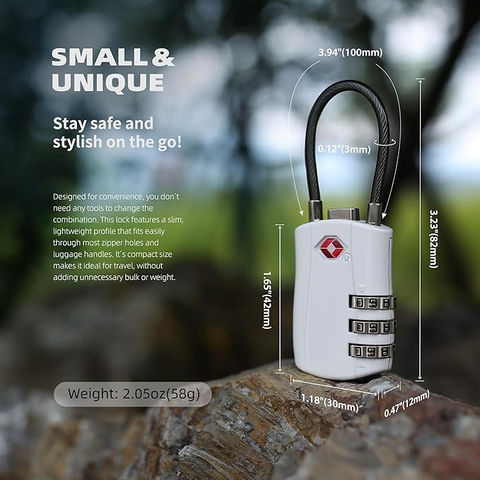 TSA Locks for Luggage, Small Combination Padlock with Cable, Travel Essentials Luggage Locks TSA Approved, Combo Padlock with Code, for Suitcase, Bag, Backpack Zipper, Gym Locker (2-Pack)