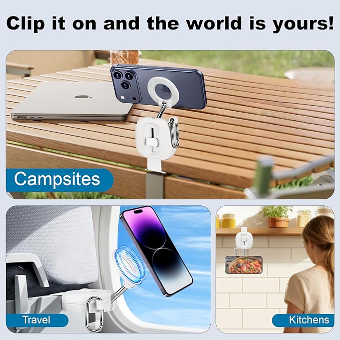 koolehaoda Airplane Phone Holder for Magsafe Air Plane Travel Essentials Magnetic Phone Mount Compatible with iPhone 17-12 Galaxy Mag-Safe Case, Handsfree for Long Flight Flying - White