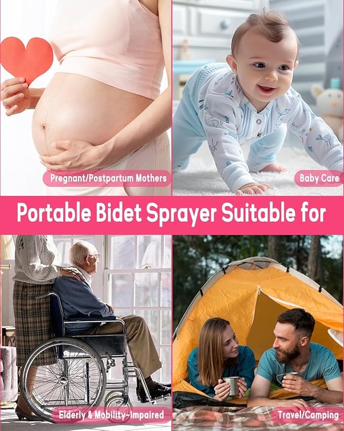 Portable Bidet - Handheld Travel Bidet with 3 High Spraying Modes, USB-C Rechargeable and IPX7 Waterproof for Women and Men Personal Hygiene Cleaning/Soothing Postpartum Care