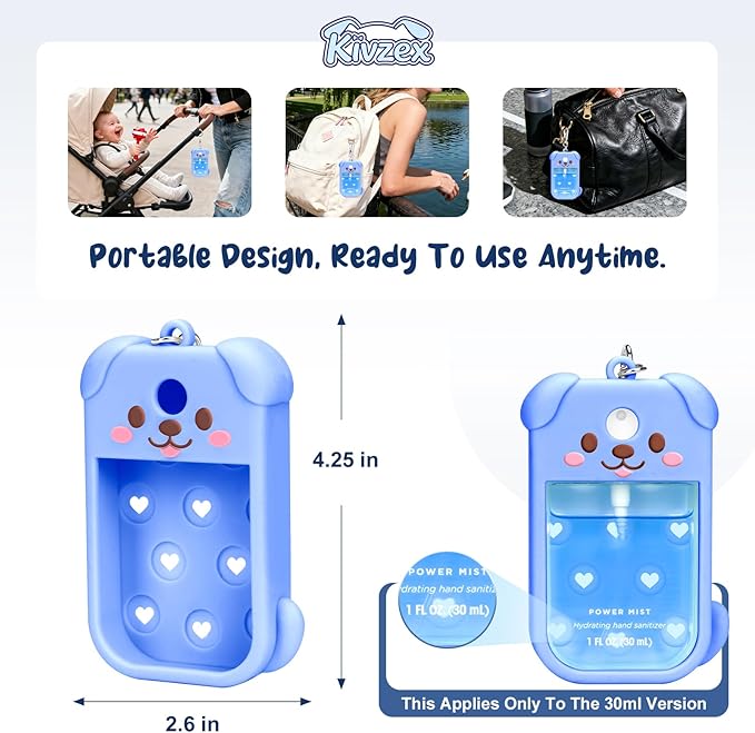 Dog Silicone Case for Touchland Hand Sanitizer Spray with Keychain, Compatible with Power Mist & Glow Mist 1 FL Oz/30ML for Touchland Case, Cute Travel Cover Sleeve