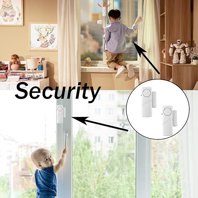 2 Pack Door Window Alarm, Magnetic Burglar Alert Sensor, Loud Door Alarms for Kids Safety, DIY for Home Security, Office Protection,Shopping Store Need AAA Battery(withoutbattery)