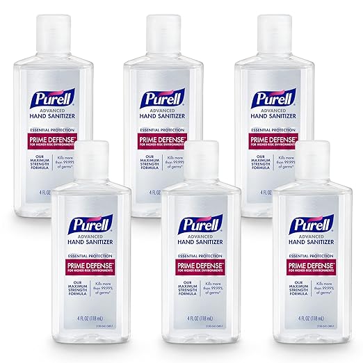 PURELL PRIME DEFENSE Advanced Hand Sanitizer, 85%, Maximum Strength Formula, 4 fl oz Travel Size Bottles (Pack of 6), 3499-04-EC