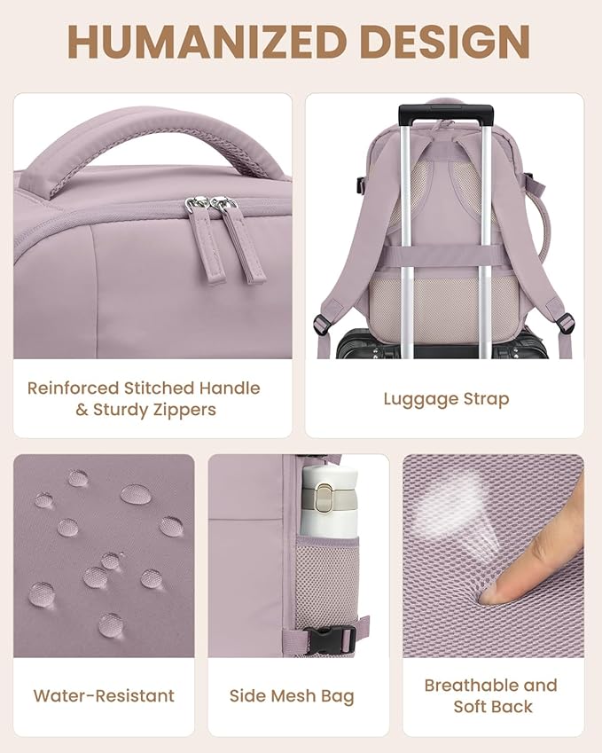 Pritent Travel Backpack for Women Man, Waterproof Personal Item Travel Bag Airline Approved Laptop Backpack Bookbag Weekender bags for Business,Travel, Work Fits 15.6 inch Laptop(Medium,Purple)