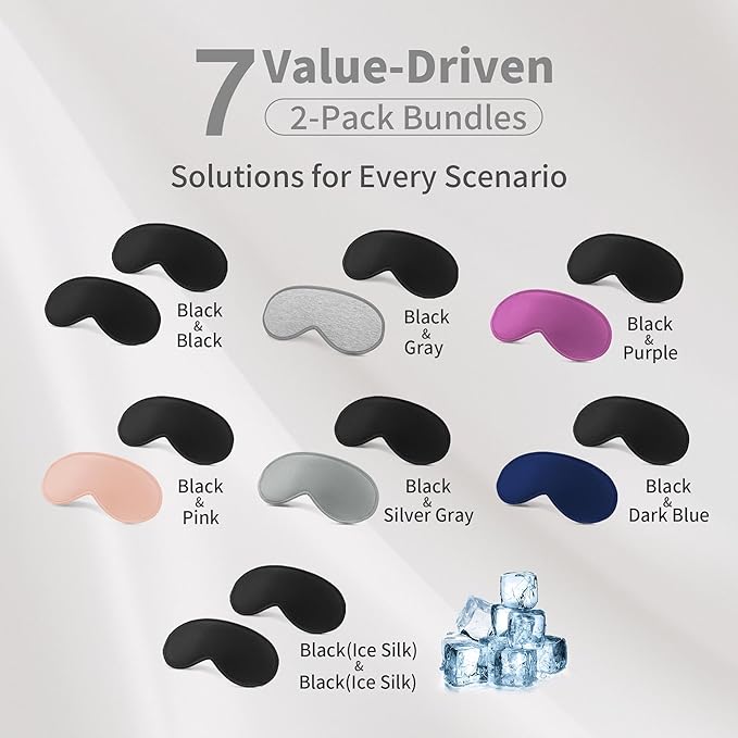 3D Sleep Mask for Men Women 2 Pack, Blackout Eye Mask for Sleeping Eye Mask for Side Sleeper, Memory Foam Adjustable&Washable, Airplane Travel Essentials Couples Yoga Meditation Office Black & Gray