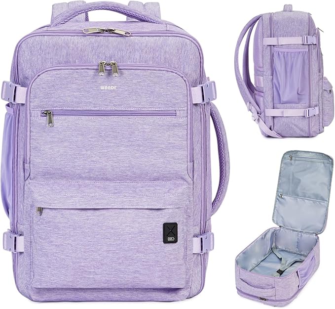 WANDF Travel Backpack For Spirit Airlines Personal Item Bag 18x14x8 with Wet Pocket, 17 Inch Laptop Backpack for Men Women（Purple）