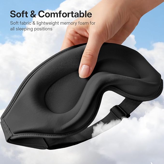 LitBear Long Lash Sleep Mask for Women Men Side Sleeper, 3D Contoured Light Blocking Sleeping Mask, Soft Comfortable Eye Mask Sleep with Adjustable Strap, Pouch for Travel, Black
