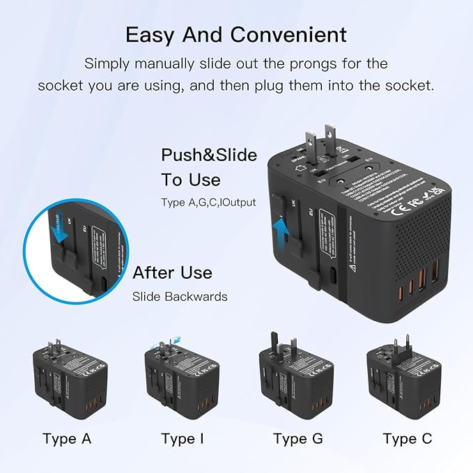HAPOW Voltage Converter Universal Travel Adapter, PD20W International Power Adapter,Fast Charging Travel Charger, All in One Worldwide Travel Plug Adapter, Outlet Adapter for EU UK USA AU, Black