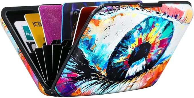 ELFISH RFID Blocking Credit Card Protector Aluminum ID Case Hard Shell Business Card Holders Metal Wallet for Men or Women (Big Eye)