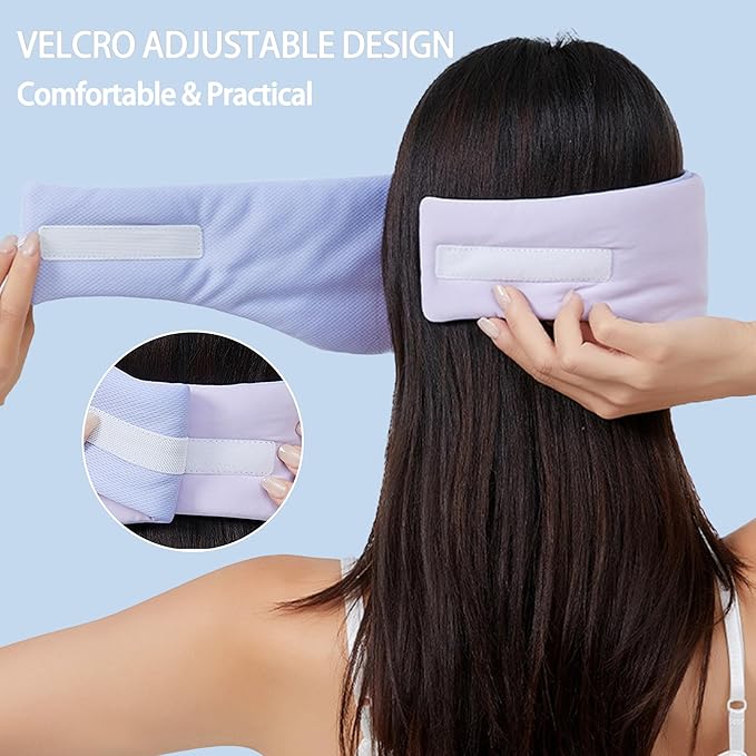 Reversible Warm & Cool Sleep Mask Wrap-Around Blackout Eye Masks for Side Sleepers Adjustable Unisex Eye Cover for Travel Office & Rest Purple