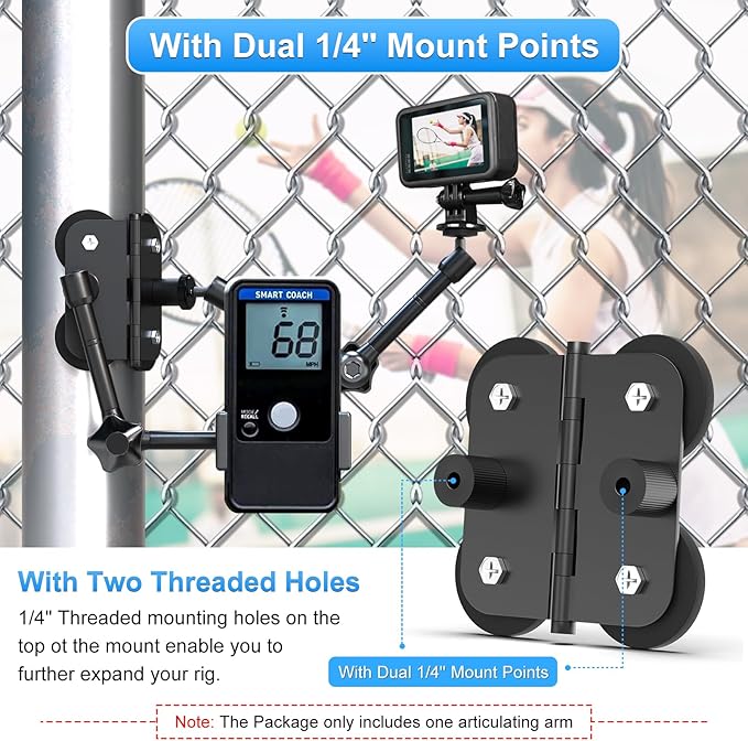 Magnetic Camera Fence Mount, Post Mount for Mevo Start/GoPro/Insta360/DJI OSMO Pocket 3/iPhone, Two 1/4'' Threaded Points Camera Magnet Holder for Game Changer Recording Baseball Softball Tennis Games