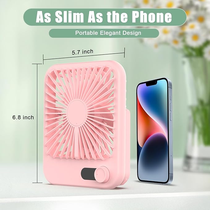 Portable Fan Rechargeable, Small Desk Fan Quiet, 180°Tilt Adjustable Personal Fan for Sleeping, Battery Operated, 100 Speeds, Table Fan for Bedroom Office Home Outdoor, Pink