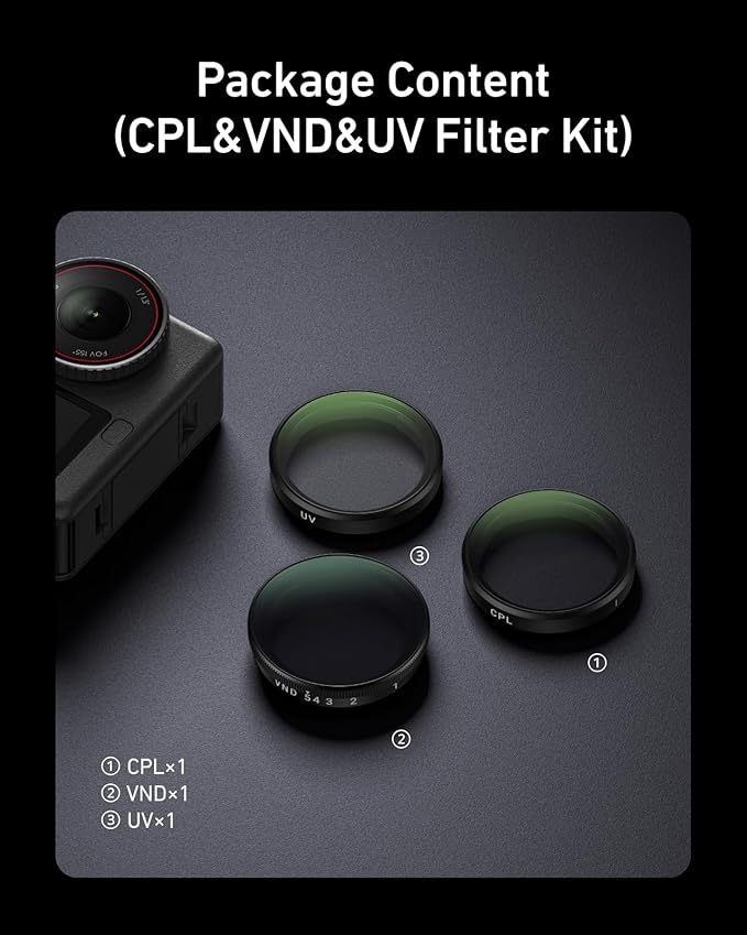 TELESIN Filter Kit for DJI Osmo Action 6 – VND 2–32 Variable ND, CPL UV Lens Filters, Snap-On/HD Optical Glass/Multi-Coated Filters Set, Action 6 Accessories for Travel, Sports & Cinematic Video