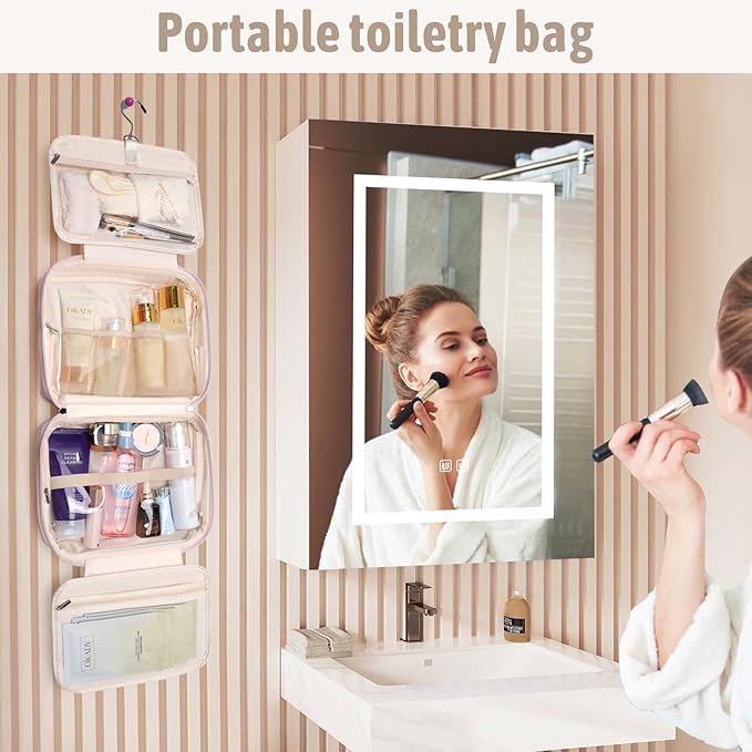 YOPCDJ Hanging Toiletry Bag with Jewelry Organizer,Travel Bag for Toiletries,PU Leather Cosmetic Bags for Women Make Up Organizer with 4 Compartments Waterproof Portable Travel Essentials