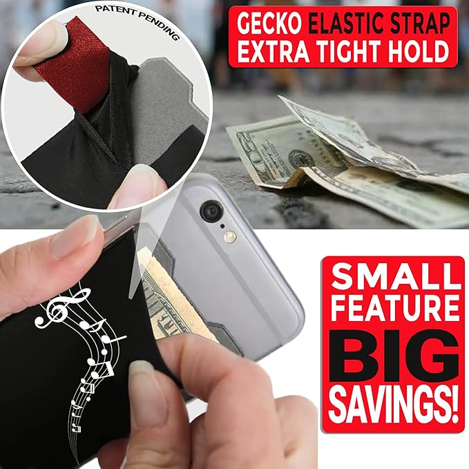 Phone Wallet - Adhesive Card Holder - Cell Phone Pouch - Stick on Lycra Pocket by Gecko - Carry Credit Cards and Cash