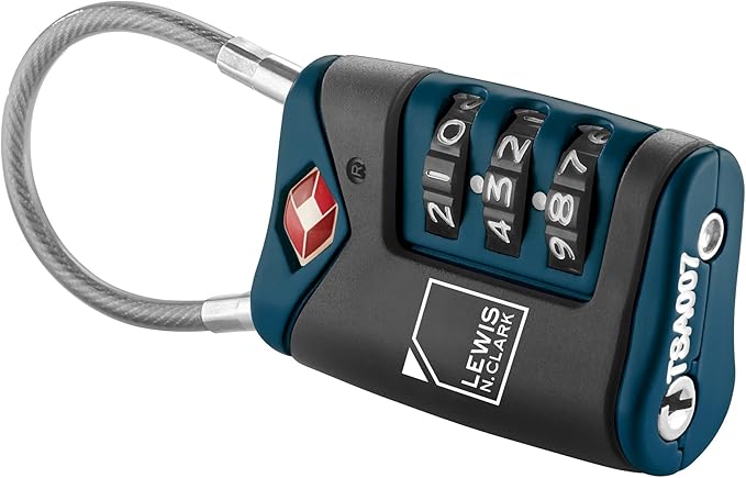 Lewis N. Clark TSA-Approved Easy-to-Set Combination Luggage Lock With Steel Cable, Blue, One Size