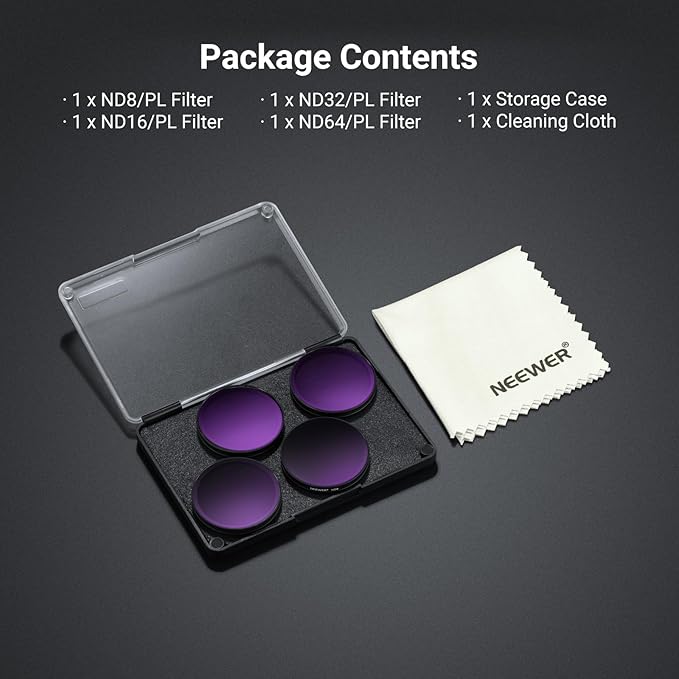 NEEWER ND/PL Filter Set Compatible with DJI Osmo Action 6 Only, ND8/PL+ND16/PL+ND32/PL+ND64/PL Polarized Neutral Density CPL Lens Filters Multicoated HD Action Camera Photography Accessories, FL-B3