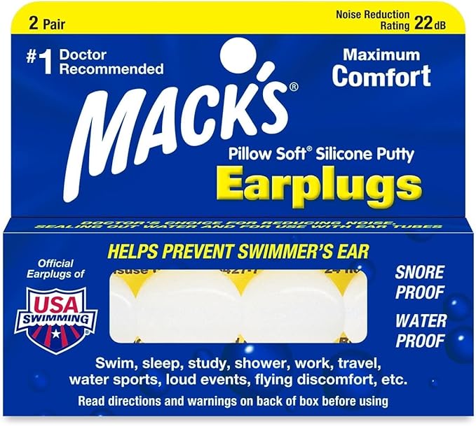 Mack’s Pillow Soft Silicone Earplugs, 2 Pair – The Original Moldable Silicone Putty Ear Plugs for Sleeping, Snoring, Swimming, Travel, Concerts and Studying White