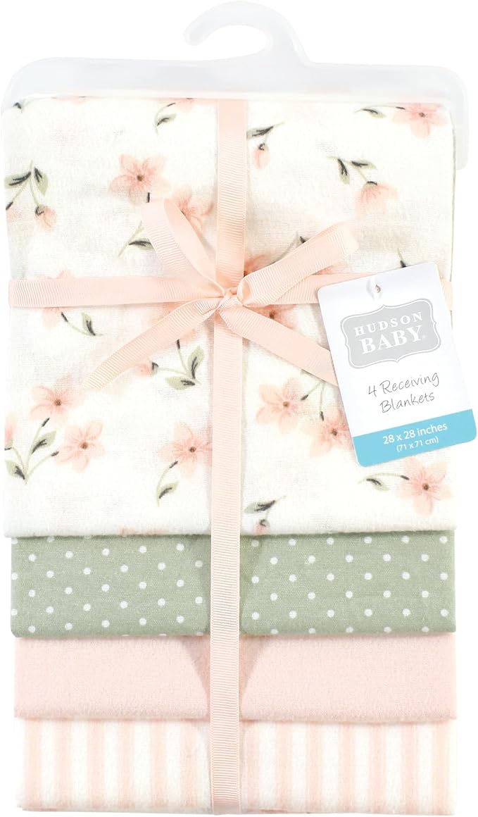 Hudson Baby Unisex Baby Cotton Flannel Receiving Blankets, Pink Dainty Floral, One Size