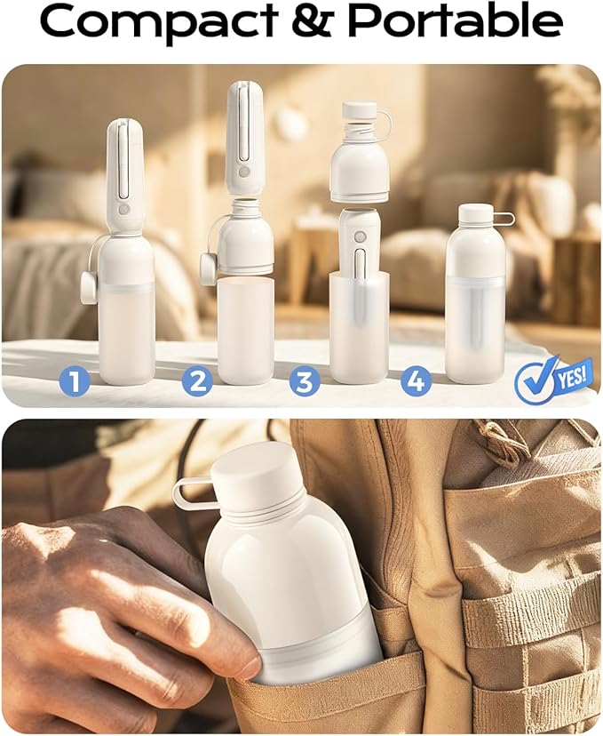 ESSAGER Portable Bidet for Travel, Foldable & Rechargeable Handheld Sprayer–Waterproof with 2 Pressure Modes, 350ml Expandable Bottle for Women, Men, Baby, Postpartum & Personal Hygiene(White)