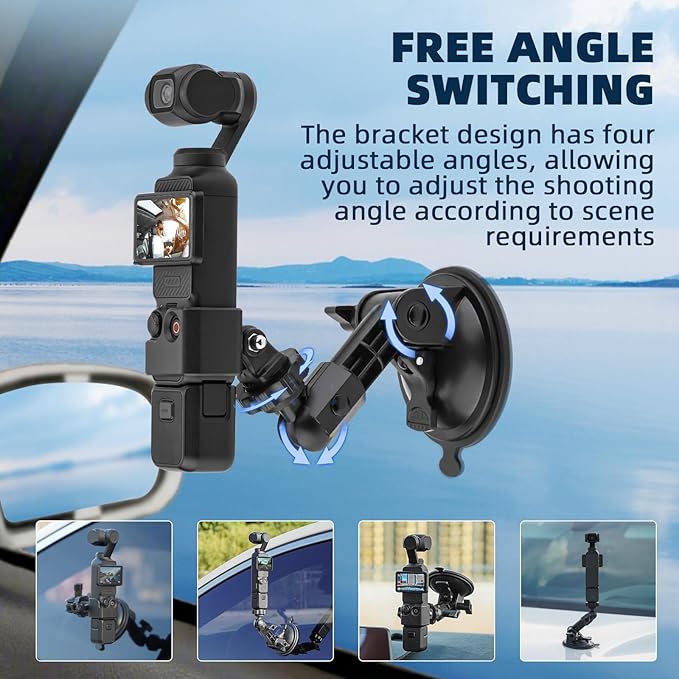 BRDRC Pocket 3 4 Suction Cup Mount, for Xtra Muse Car Windshield Window Dash Holder Kit with Expansion Adapter for Insta360 X4 X5 Go 3S for GoPro Max Hero Pocket 3 4 Action 6 5 Pro Nano Accessories