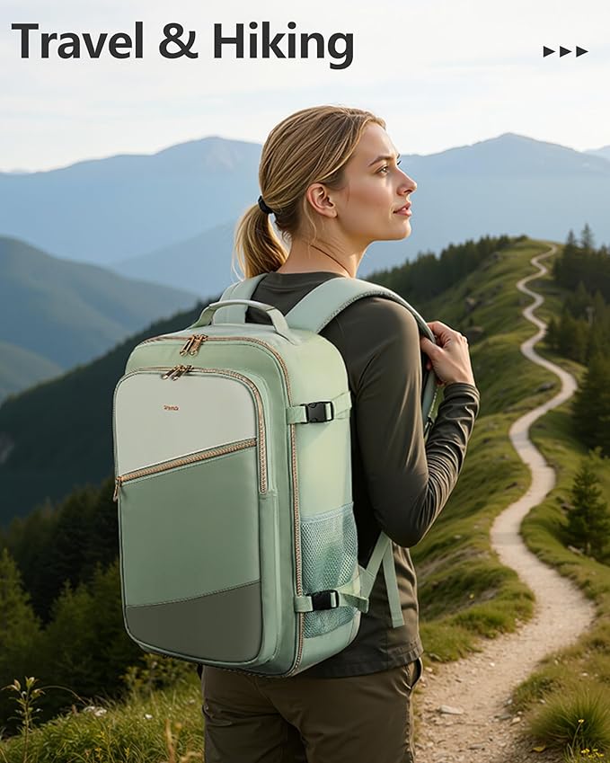 HOTOR Travel Backpack for Women – TSA-Friendly Travel Bag with Multiple Compartments & 3 Packing Cubes, Water-Resistant & Comfortable, Perfect for Travel Essentials, Green, 17.3" x 13.0" x 7.9"