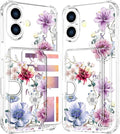 Compatible with iPhone 17 Case Card Holder for Women Cute Design,Wallet Phone Cases Transparent Cool Kawaii Protective (Clear Wonderful Large Flowers)