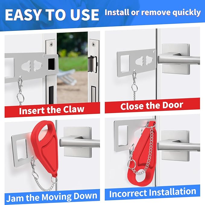 Portable Door Lock,2Pack Hotel Door Lock for Travel,Extra Lock for Additional Privacy and Safety in Home,Hotel and Apartment,Protect Family Security in Traveling,Home,Hotel,Apartment,AirBNB