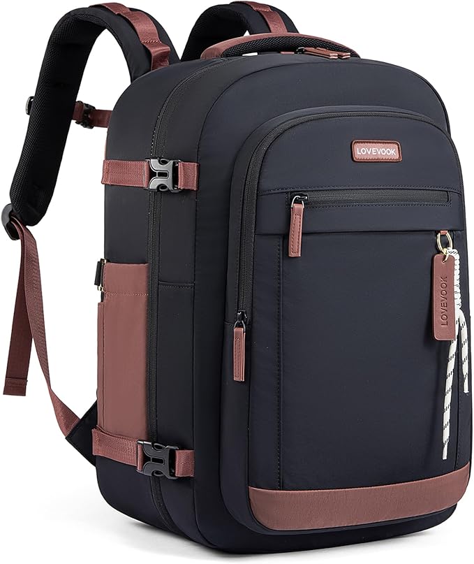 LOVEVOOK 50L Travel Backpack for Men & Women, Airline Approved Carry On Luggage, TSA Personal Item Bag fits 17 Inch Laptop, Waterproof Weekender Overnight Suitcase for Work, Black