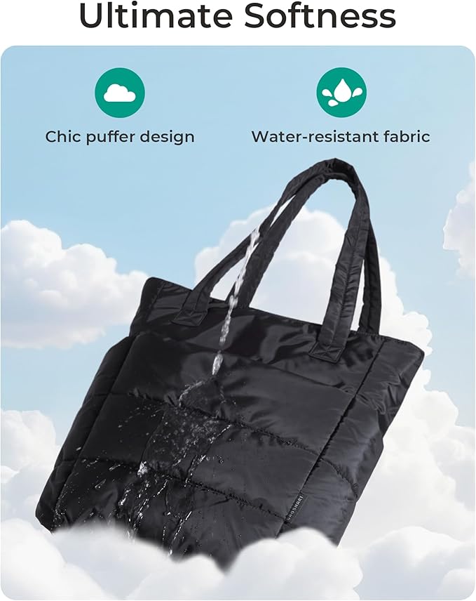 BAGSMART Tote Bag for Women, Lightweight Puffy Tote Bag with Compartments Shoulder Bag Handbag for Travel, Work, Gym | Lightweight, Puffy, Quilted, for Travel, Work