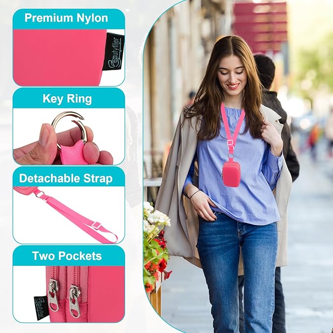 Beautyflier Double Pockets Hand Sanitizer Spray Case for Touchland Power Mist and Glow Mist 1FL OZ, Zipper Pouch for Hand Sanitizer Spray Bottle, with Extra Removable Neck Strap, Fits Travel