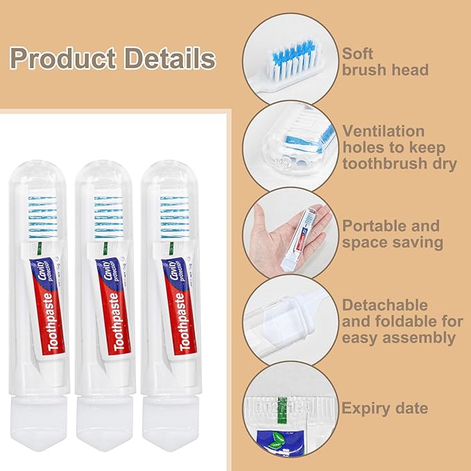 Travel Toothbrush, Toothbrush and Toothpaste, Individually Packaged with Storage Box, Foldable Storage, is Suitable for Travel, Camping, Business Trip (PACK-50)