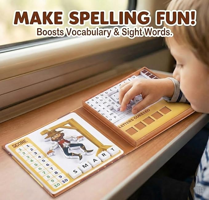 Magnetic Hangman Board Game for Kids Ages 4-10 - Reusable Travel Toys with - Airplane Educational Road Trip Essentials Screen-Free Learning,Easter Gift