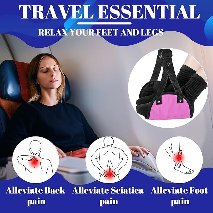 Foot Hammock for Plane Adjustable Plane Travel Airplane Foot Hammock Travel Essentials to Reduce Feet Swelling and Soreness (Black Airplane Footrest)