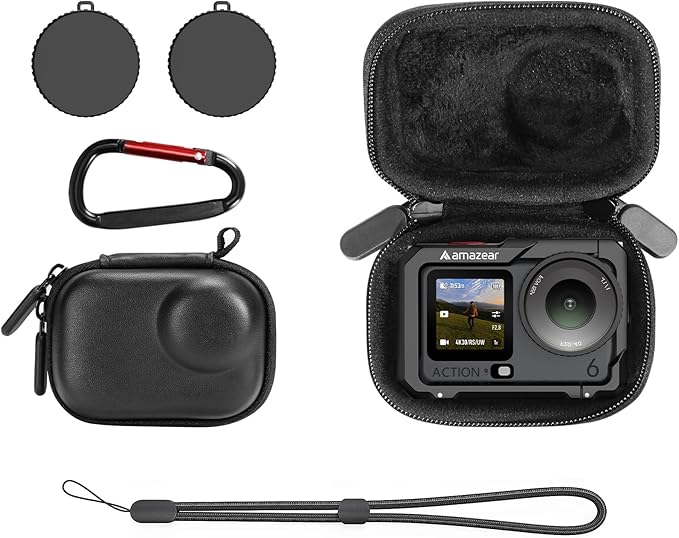 AMAZEAR Carry Case for DJI OSMO Action 6 Accessories, Action6 Portable and Compact Travel Bag Hard Leather Case with Soft Inner for Protection, Storage (Must Be Used with a Metal Cage), Black