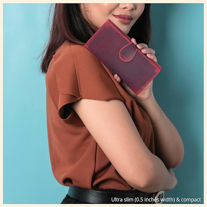 Real Leather Women Wallet Leather with RFID Blocking -Trifold Card Holder Designer Ladies Clutch with ID Window Wallets