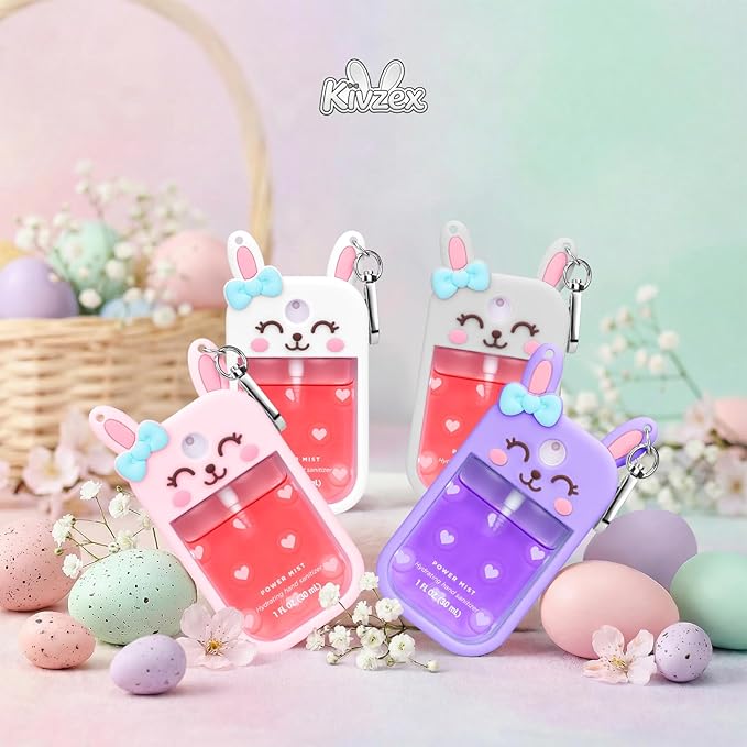 Bunny Silicone Case for Touchland Hand Sanitizer Spray with Keychain Holder, Compatible with Power Mist & Glow Mist 1 FL Oz/30ML for Touchland Case, Easter Cute Travel Cover Sleeve White
