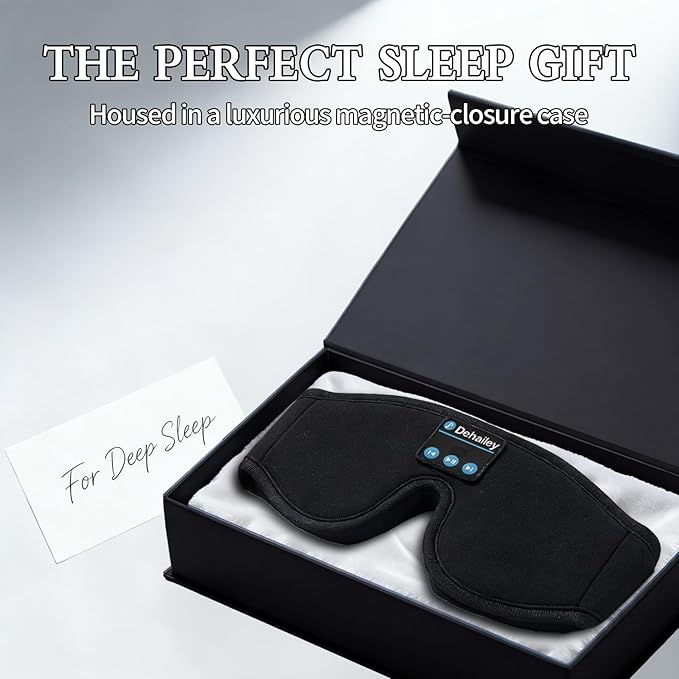 Sleep Mask with Bluetooth Headphones, 100% Light Blocking Sleep Headphones for Side Sleepers Men Women, Eye Mask with Thin Stereo Speakers, Soft Eye Cover for Travel Gift (Plus Size)