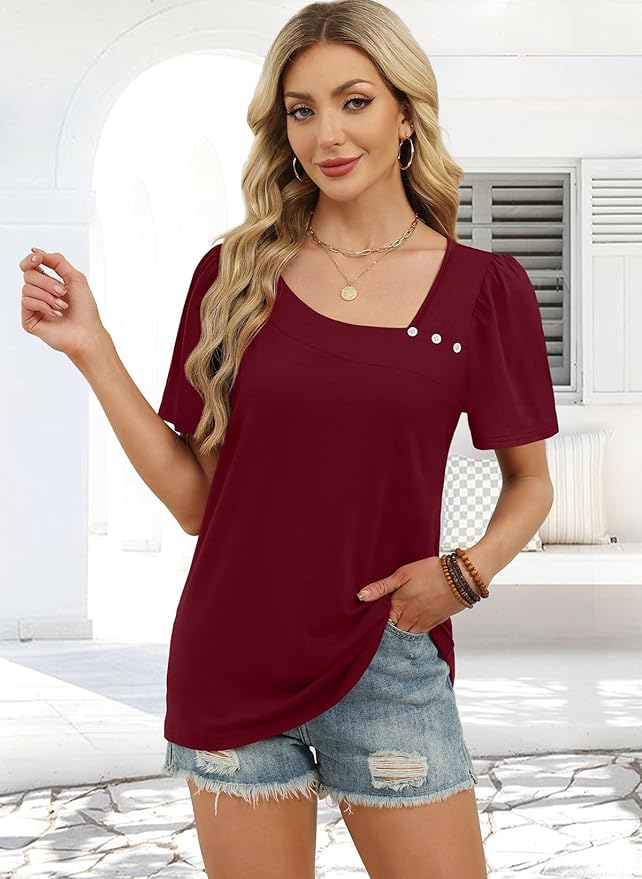 WIHOLL Womens Summer Tops Short Sleeve Shirts Square Neck Spring Outfits 2026 Fashion Clothing Blouses